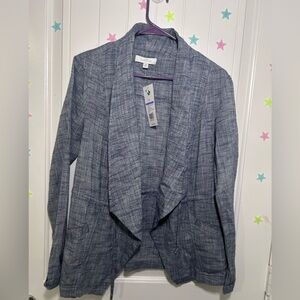 NWT M Jacket by New Directions Denim-Look Shawl Collar Cinch Waist w Poc…